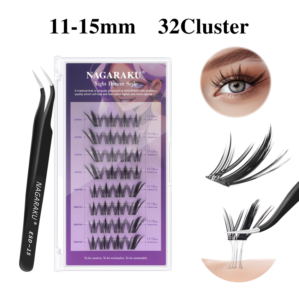 NAGARAKU  Self Adhesive DIY Cluster Lashes Tweezers Included