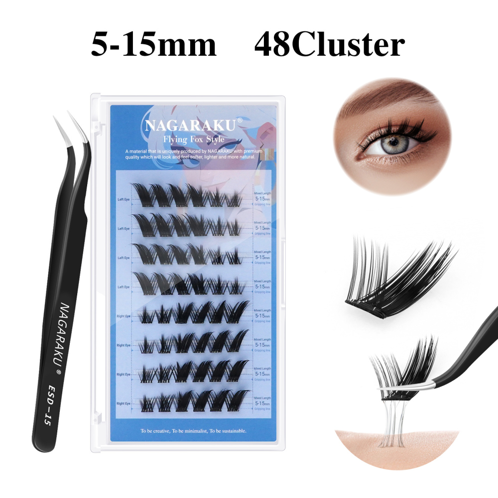 NAGARAKU  Self Adhesive DIY Cluster Lashes Tweezers Included