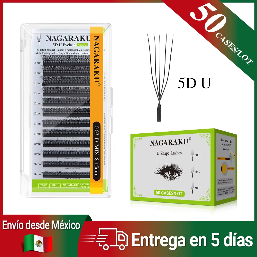 NAGARAKU Fast Shipping From Mexico 50 Cases/Lot  3/4/5D U Shape Eyelash Extension