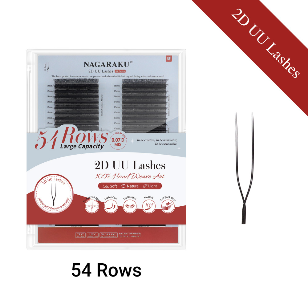 NAGARAKU 2D Y / YY / UU Eyelash Extension 54 Lines Big Capacity