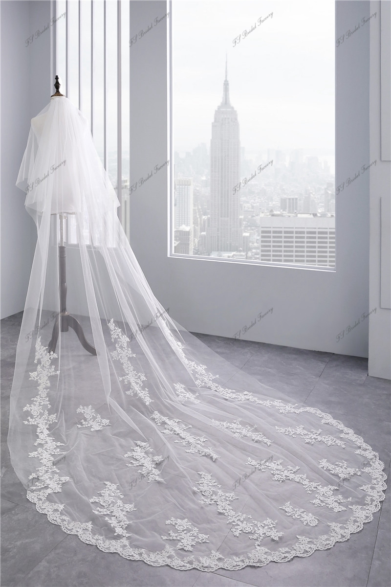 Two layers scallop Lace Veil with Delicate Floral Scatter