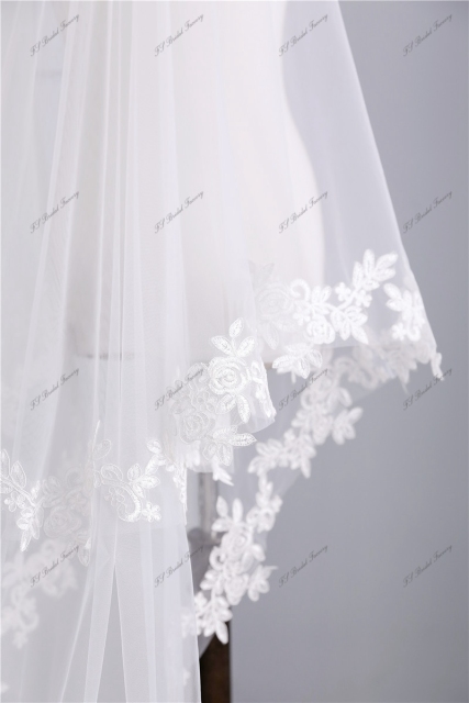 Two layers scallop Lace Veil with Delicate Floral Scatter
