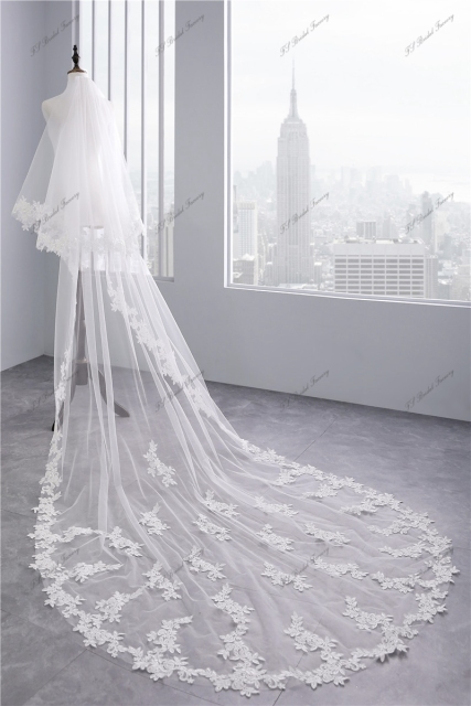 Two layers scallop Lace Veil with Delicate Floral Scatter