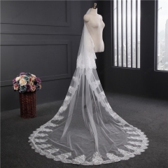 Two Layer Wedding Veils With Lace On Hem