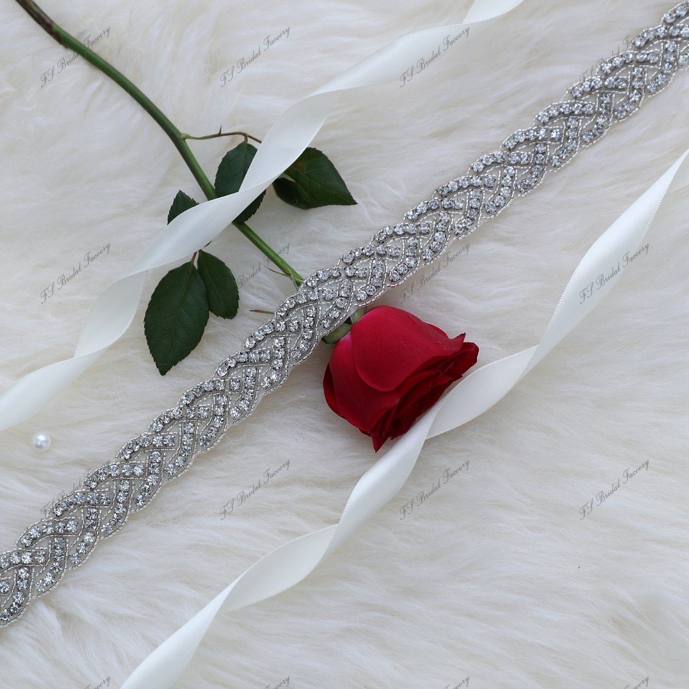 Luxe Crystal Bridal Belt With Ivory Ribbon