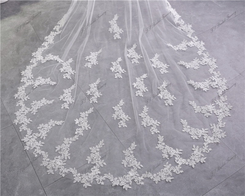 Two layers scallop Lace Veil with Delicate Floral Scatter