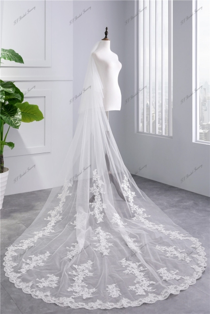 Two layers scallop Lace Veil with Delicate Floral Scatter