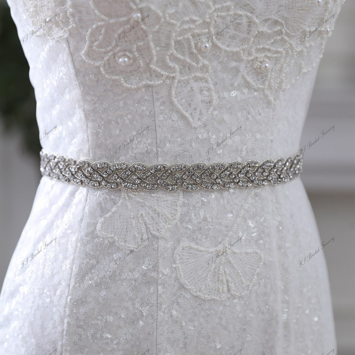 Luxe Crystal Bridal Belt With Ivory Ribbon