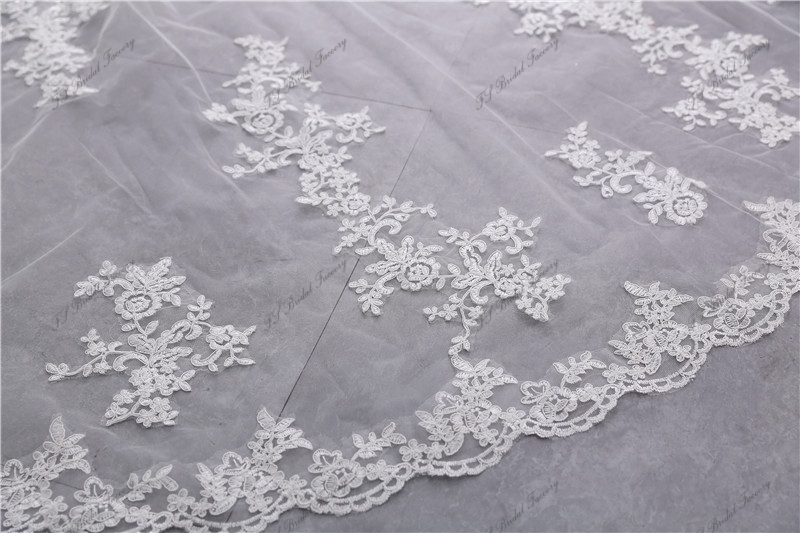 Two layers scallop Lace Veil with Delicate Floral Scatter