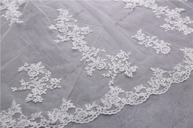 Two layers scallop Lace Veil with Delicate Floral Scatter