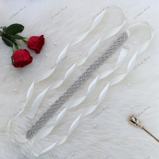 Luxe Crystal Bridal Belt With Ivory Ribbon