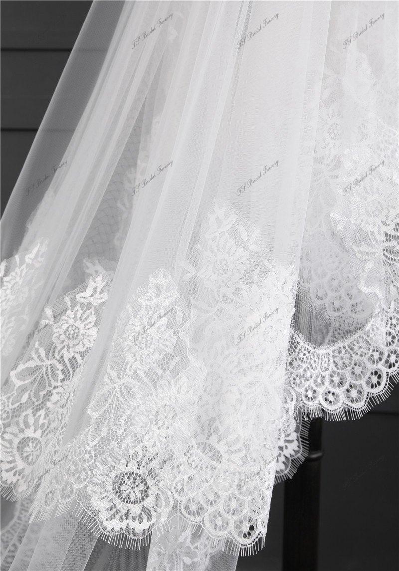 Two Layer Wedding Veils With Lace On Hem