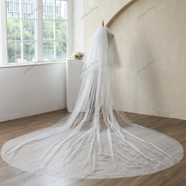 137 Inch Pearl Glitter  Wedding Veils