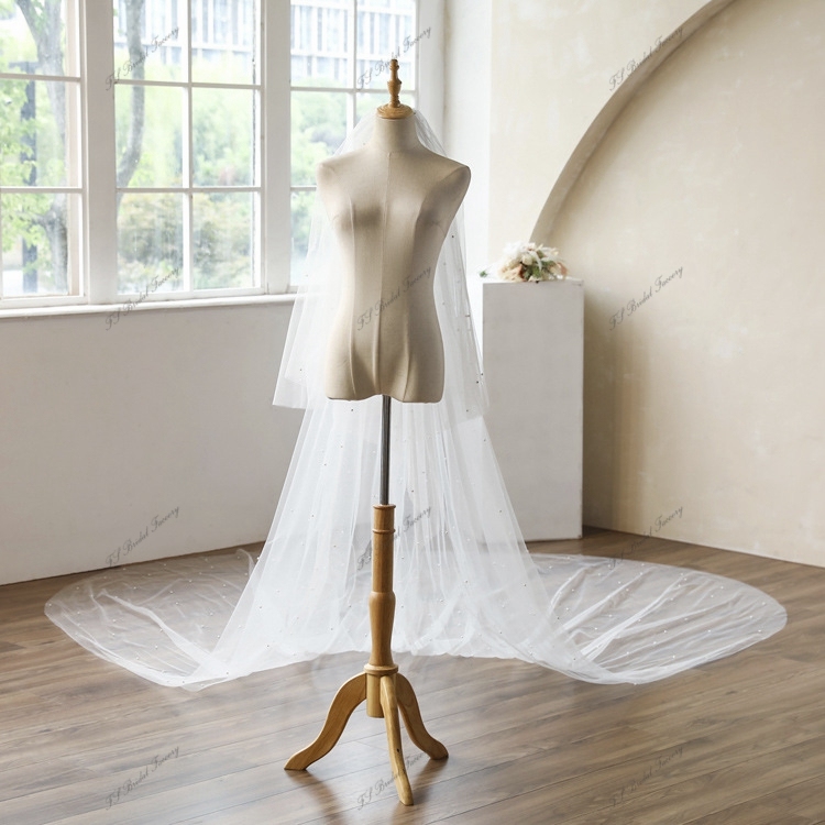 137 Inch Pearl Glitter  Wedding Veils