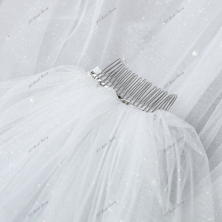 137 Inch Pearl Glitter  Wedding Veils