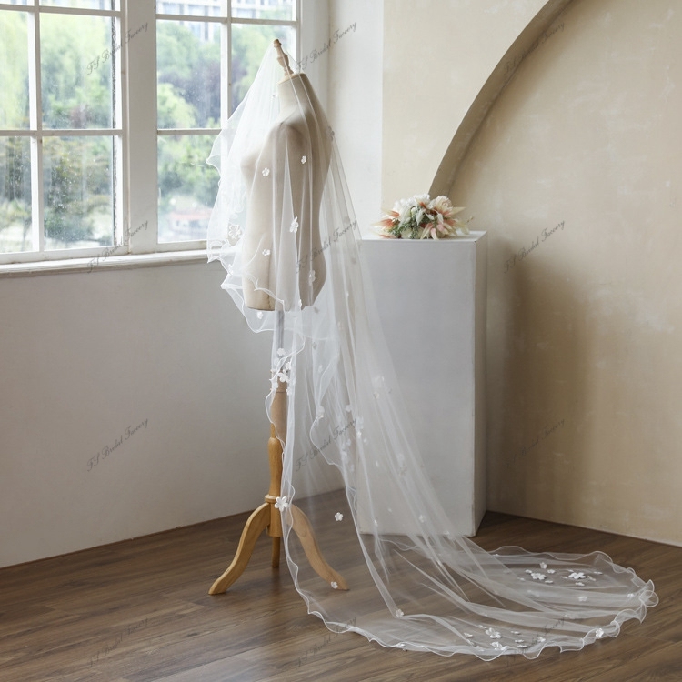 White Lace Wedding Veil Bridal Veil 118''Length×110'' Width PV101 main image 1