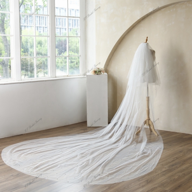 137 Inch Pearl Glitter  Wedding Veils