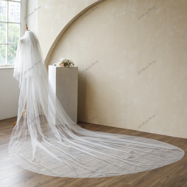 137 Inch Pearl Glitter  Wedding Veils