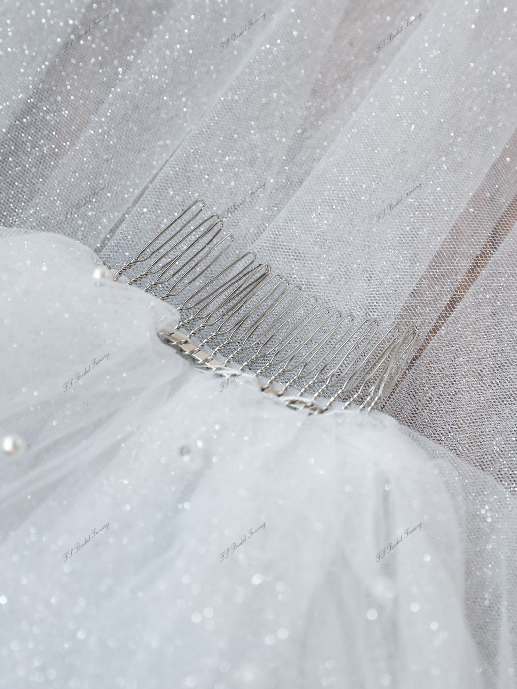 Finger Tips Two Layers  Pearls Glitter Wedding Veils