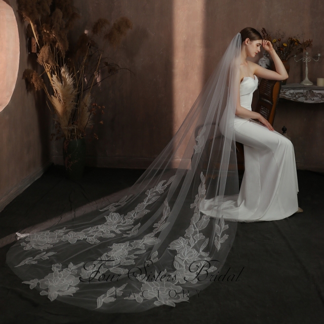 118 Inch Floral Print Wedding Veil