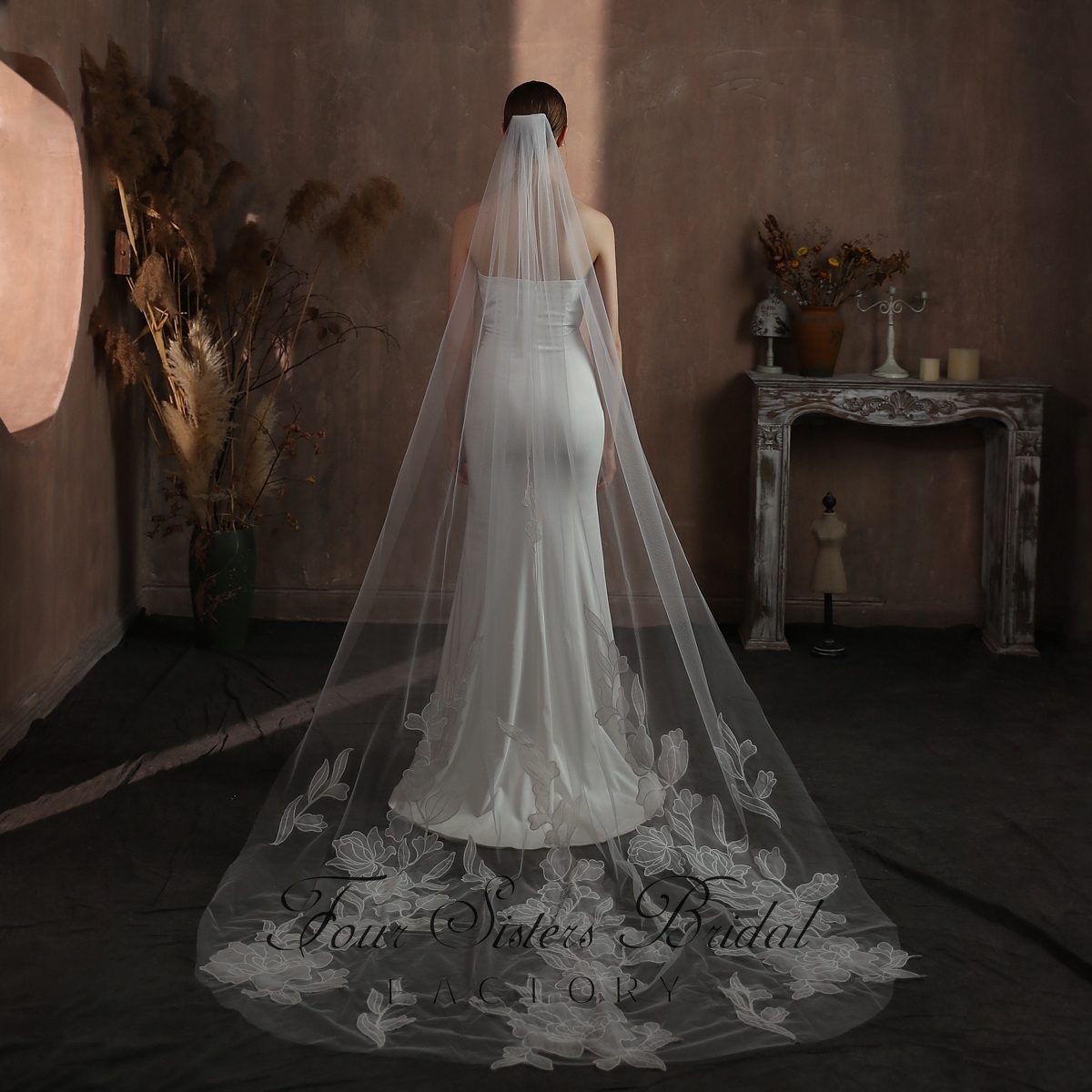 118 Inch Floral Print Wedding Veil