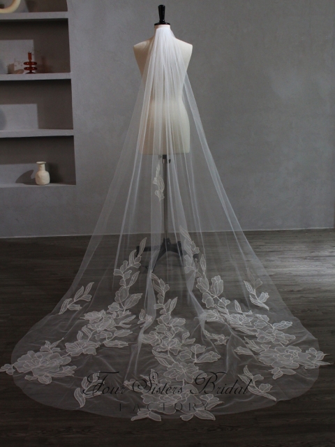 118 Inch Floral Print Wedding Veil