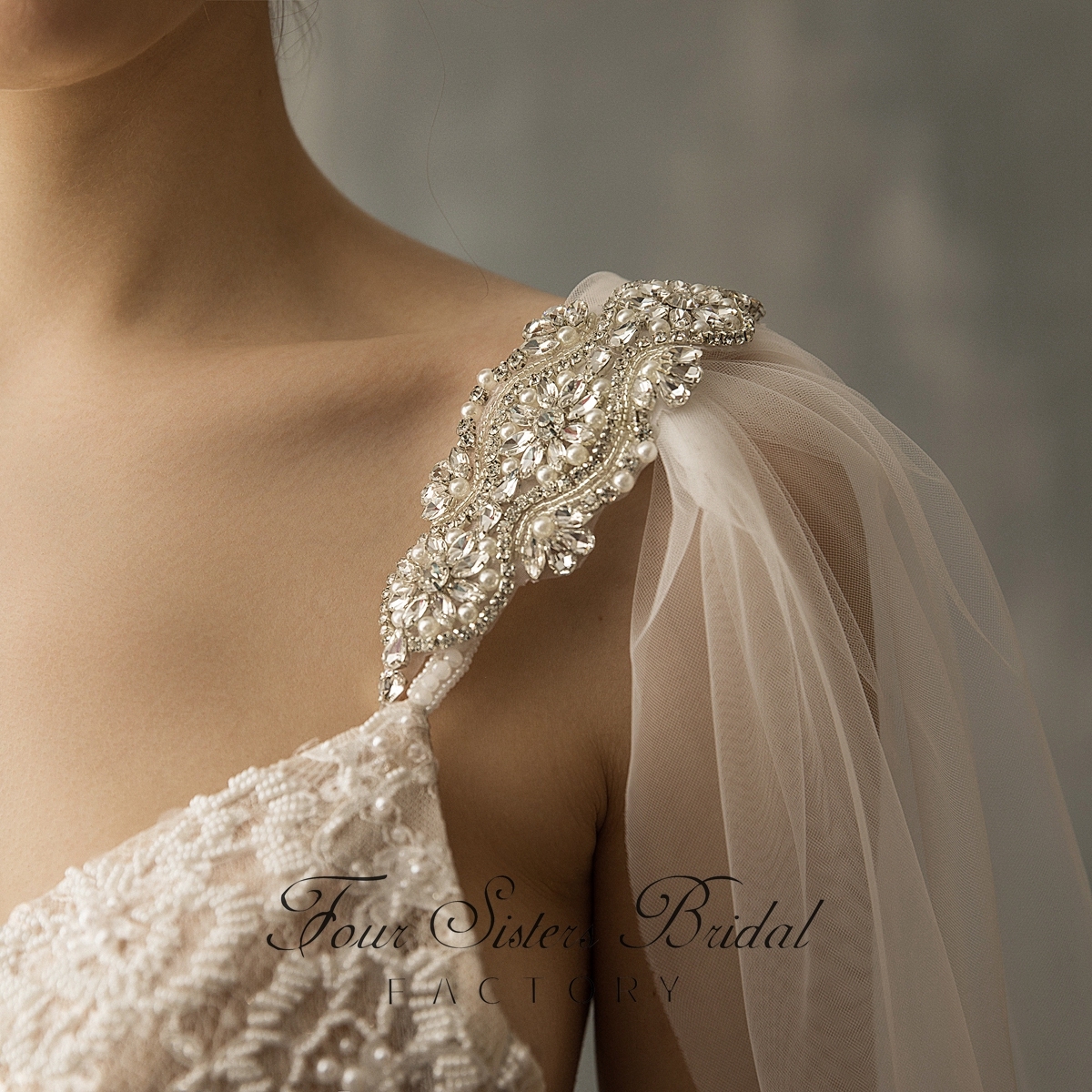 118 Inch Pearl And Crystal Shoulder straps Shawl