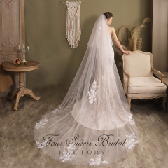 106 Inch Floral Lace Applique Veil