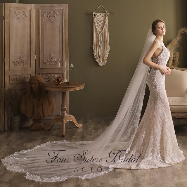 Long Lace Scallop Edge Veil