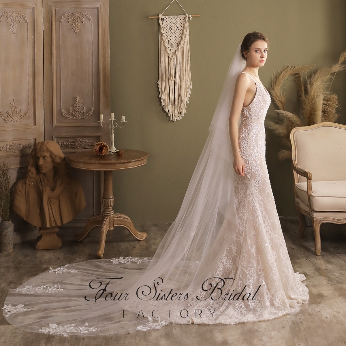 106 Inch Floral Lace Applique Veil