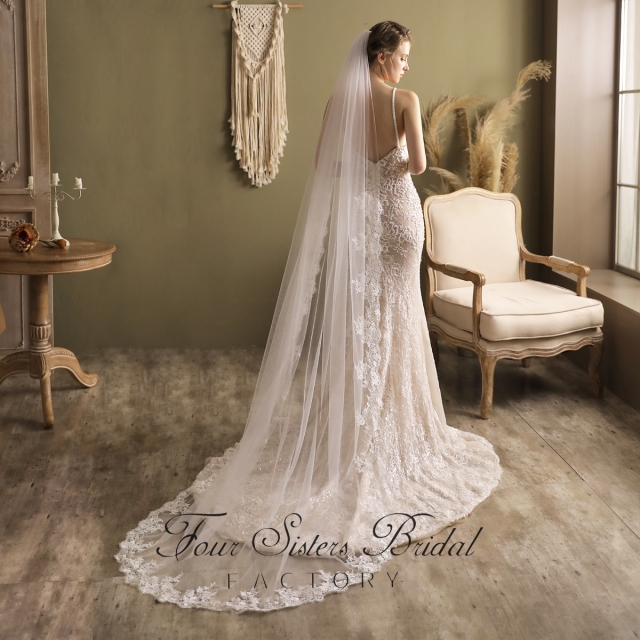 Detailed Floral Print Lace Edge Veil