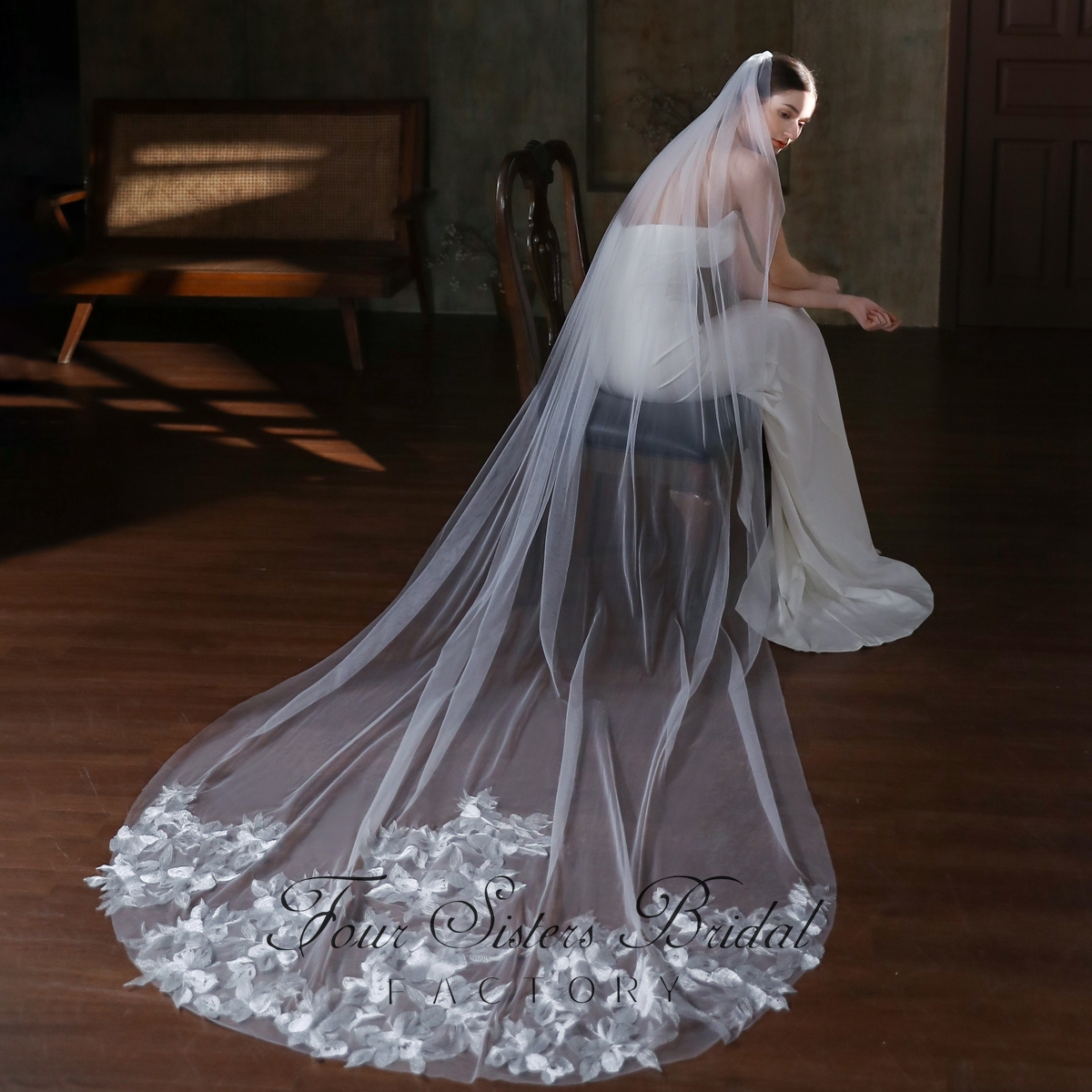 106 Inch Floral Lace Train Veil