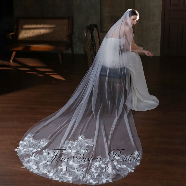 106 Inch Floral Lace Train Veil