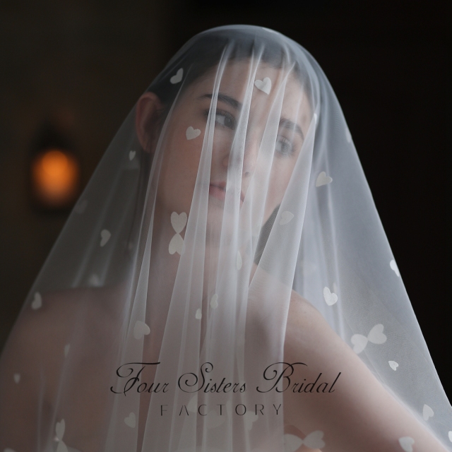 118 Inch Heart-shaped Applique Scatter Veil