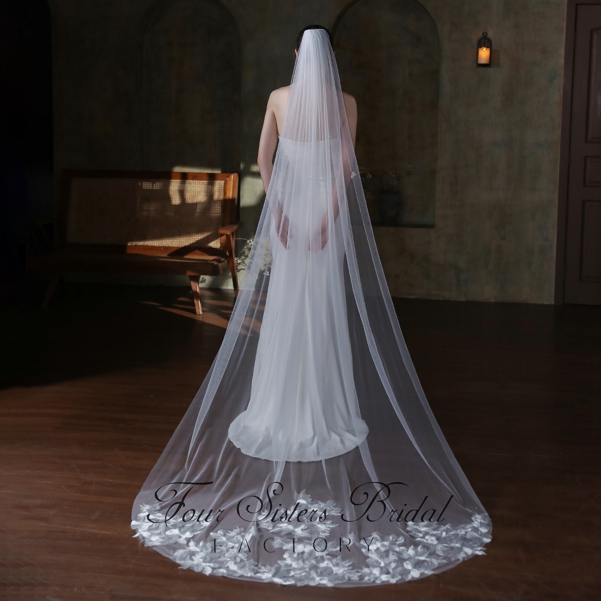 106 Inch Floral Lace Train Veil
