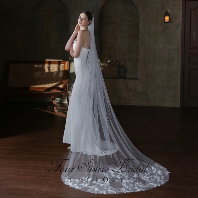 106 Inch Floral Lace Train Veil