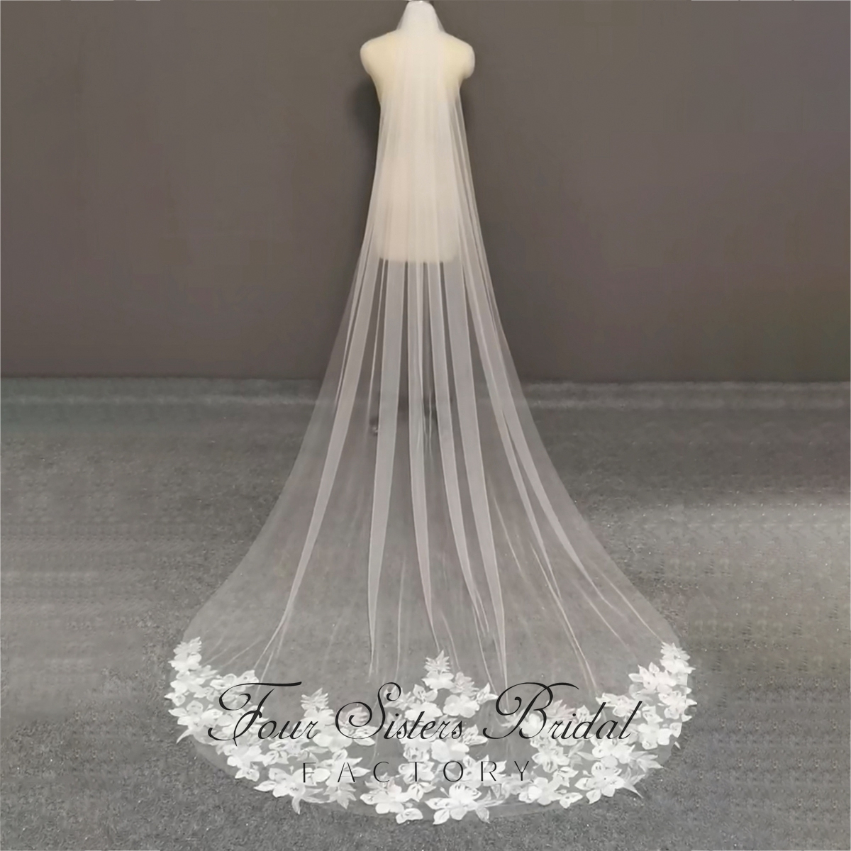 106 Inch Floral Lace Train Veil