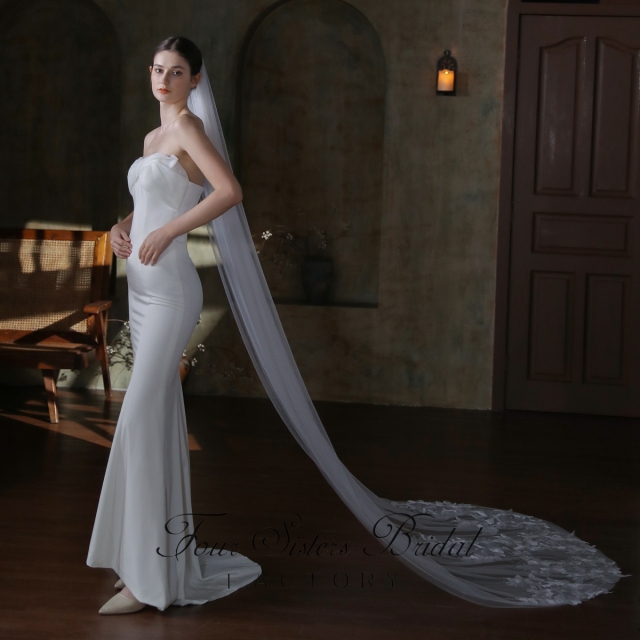 106 Inch Floral Lace Train Veil