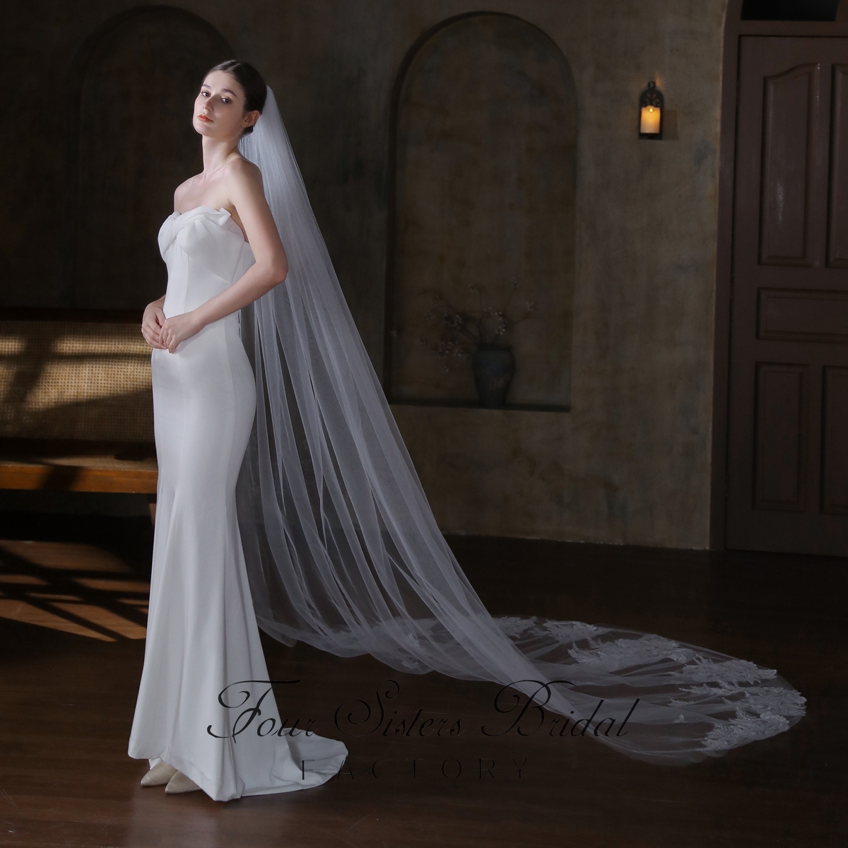 118 Inch Sequin Floral Lace Veil