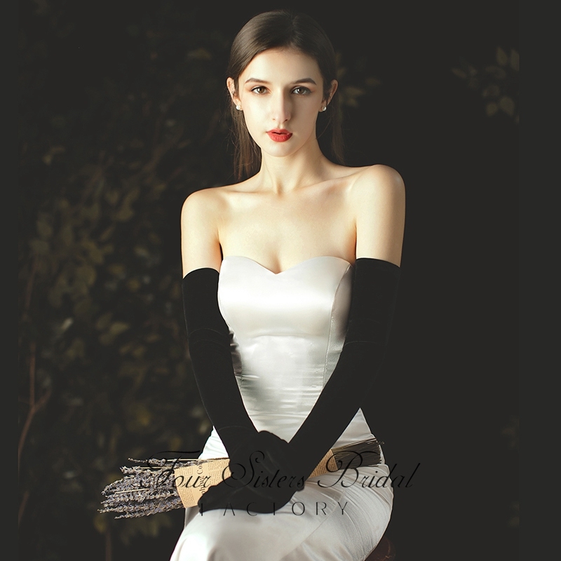 Hepburn Style Black Velvet Bridal Gloves