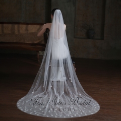 98 Inch Feather Floral Lace Bridal Veil