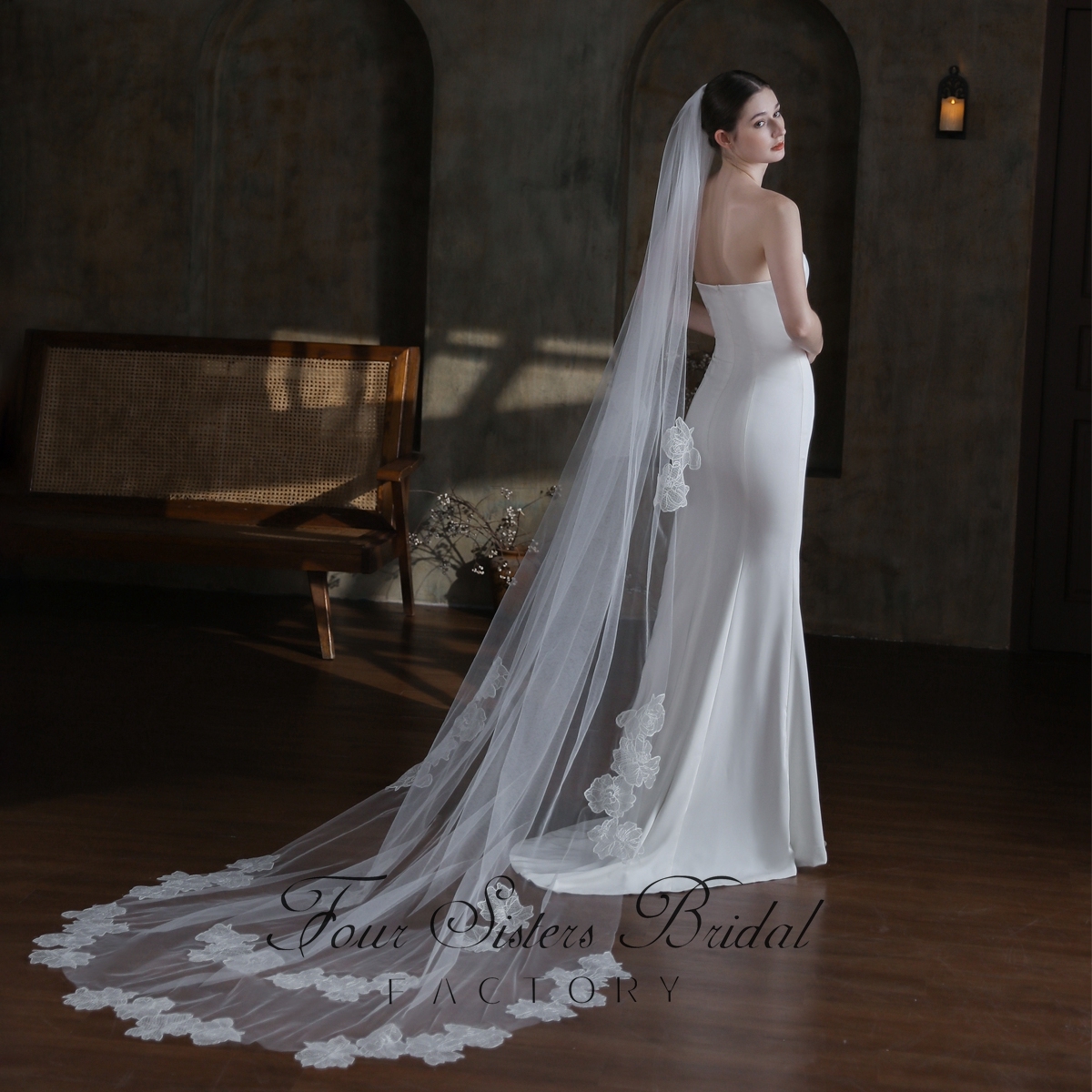 118 Inch Sequin Floral Lace Veil
