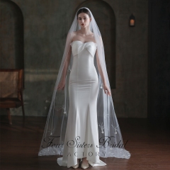 98 Inch Feather Floral Lace Bridal Veil