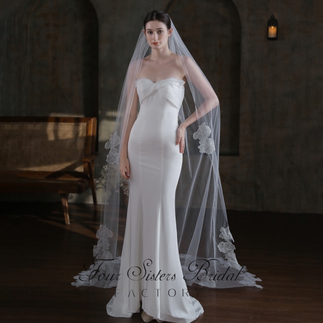 118 Inch Sequin Floral Lace Veil