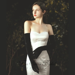 Hepburn Style Black Velvet Bridal Gloves