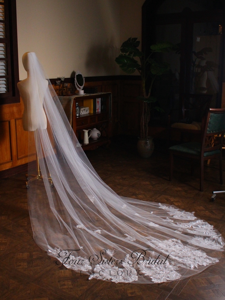 118 Inch Sequin Floral Lace Veil