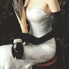 Hepburn Style Black Velvet Bridal Gloves