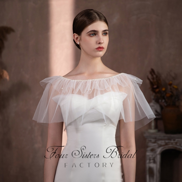 Ruffled Pearl Edged Bridal Shawl