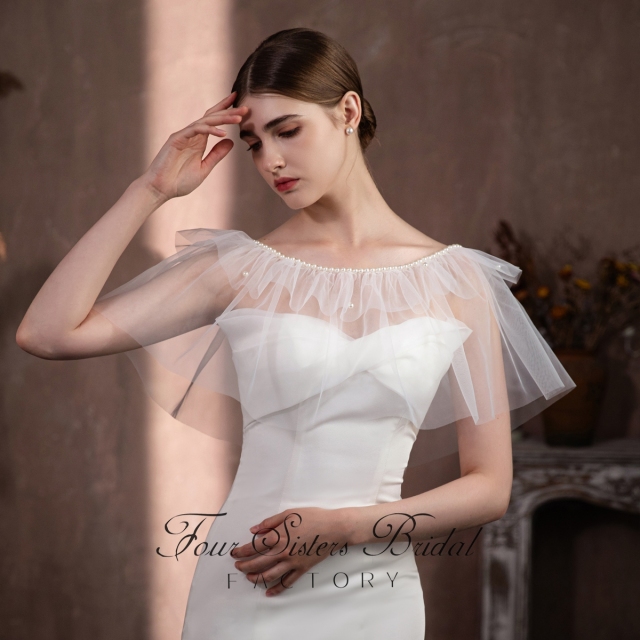 Ruffled Pearl Edged Bridal Shawl