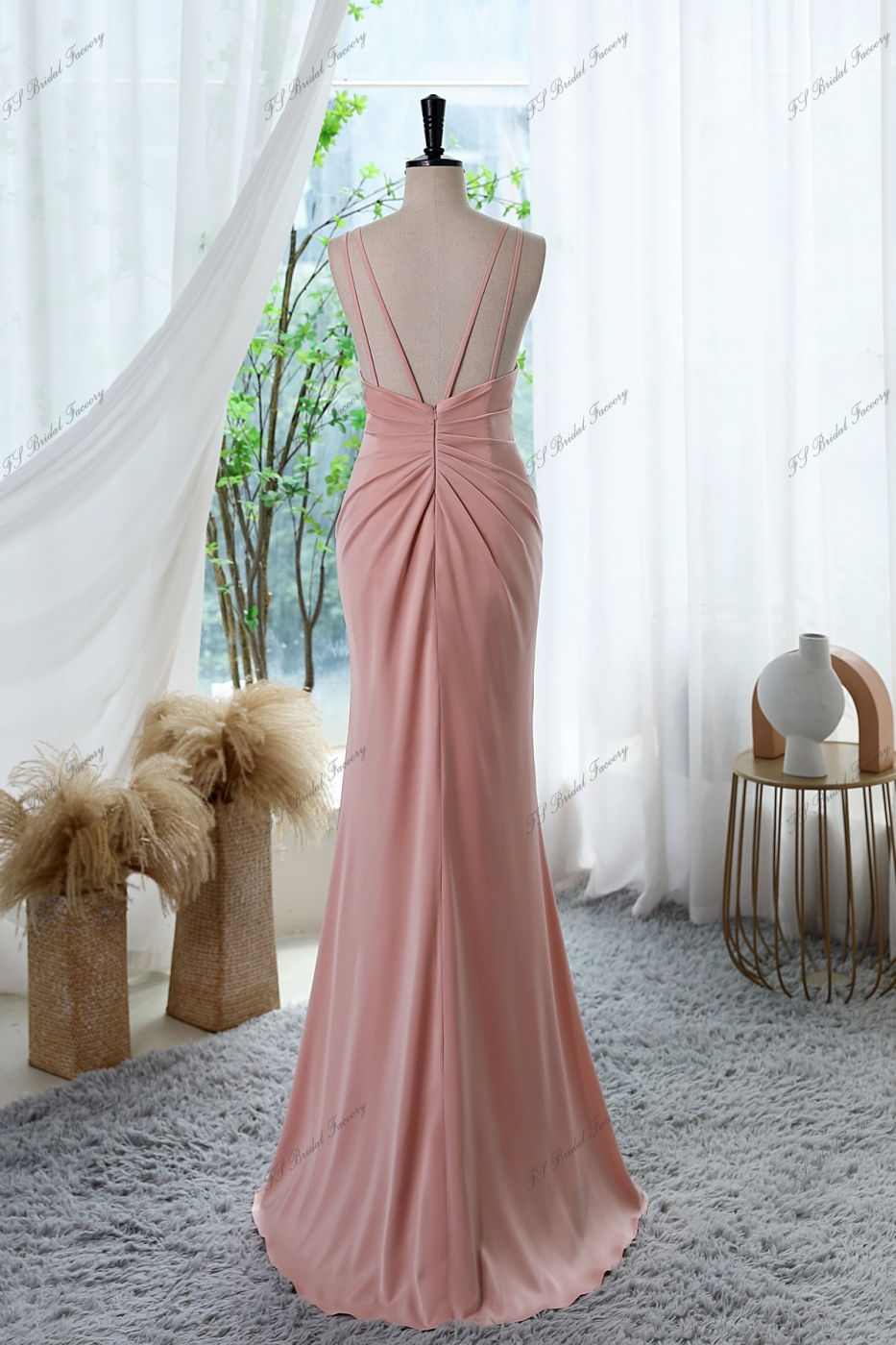 High Split Prom Gown With Spaghetti Straps Back